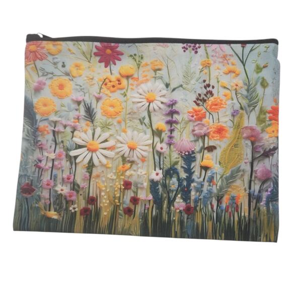 Daisy Floral Cosmetic Bag 7x8 -  Multi-Functional Makeup Pouch - Picture 7 of 9